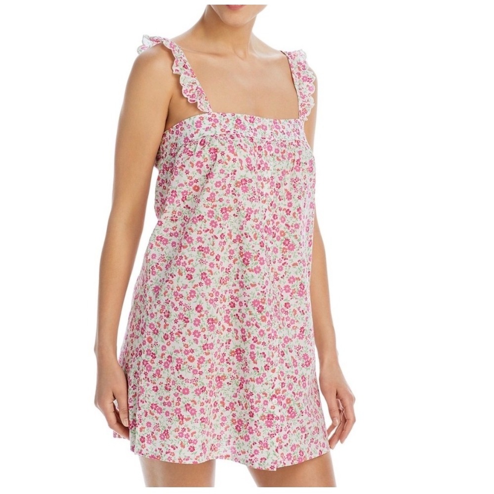 AQUA Sleep Flower Power Cotton Chemise Pink Floral Ruffle Nightgown Women Small